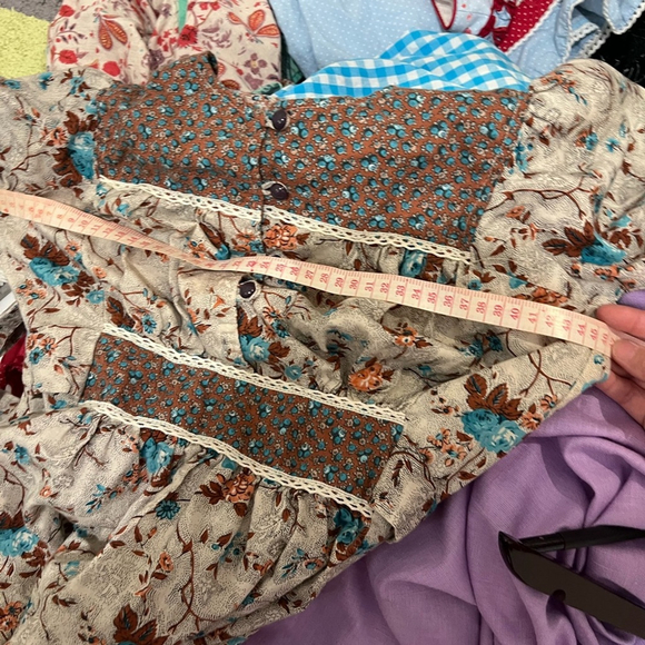 Vintage Prairie Floral Maxi Dress - Puff Sleeve Cottagecore Boho Size M Brown - Picture 8 of 8